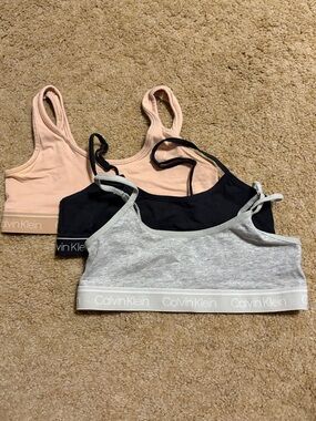 Calvin Klein 3 Bralette Set in Nude, Black & Gray